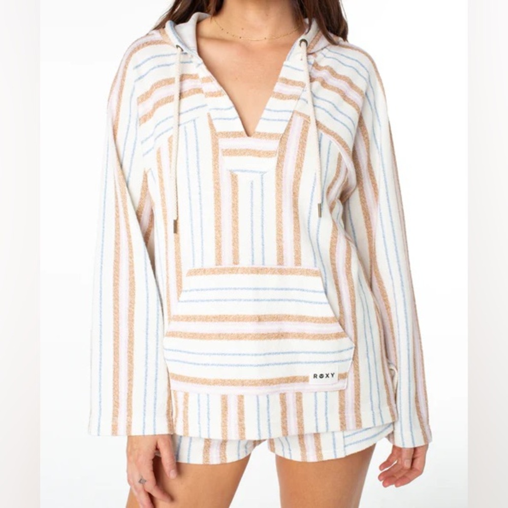 NWT Roxy Wild and Free Hoodie Soft Boho Beach Tan Pink Yellow Women’s Size Small